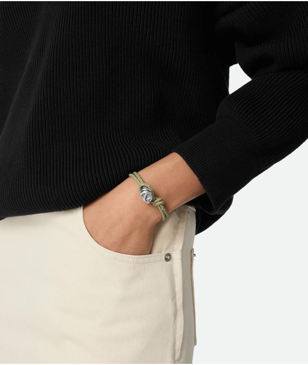 BOTTEGA VENETA Зеленый кожаный браслет, фото 3