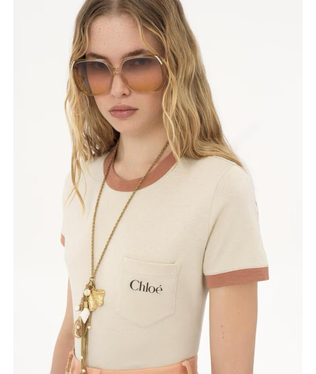 CHLOE Бежевая хлопковая футболка, фото 5