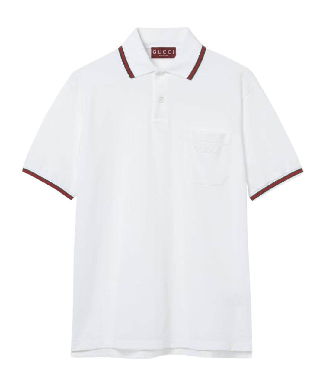 GUCCI Белое хлопко-эластановое поло с коротким рукавом, фото 1