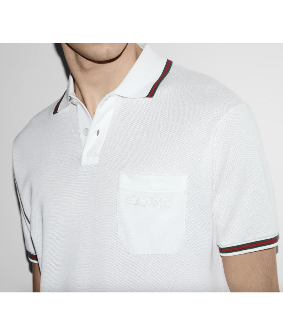 GUCCI Белое хлопко-эластановое поло с коротким рукавом, фото 5
