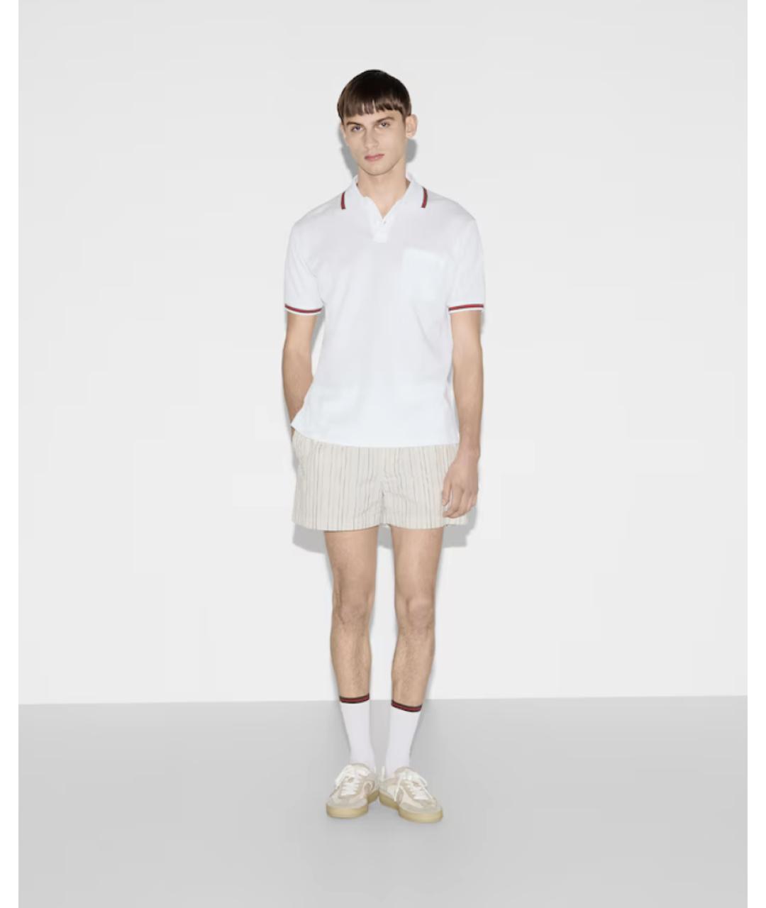 GUCCI Белое хлопко-эластановое поло с коротким рукавом, фото 2