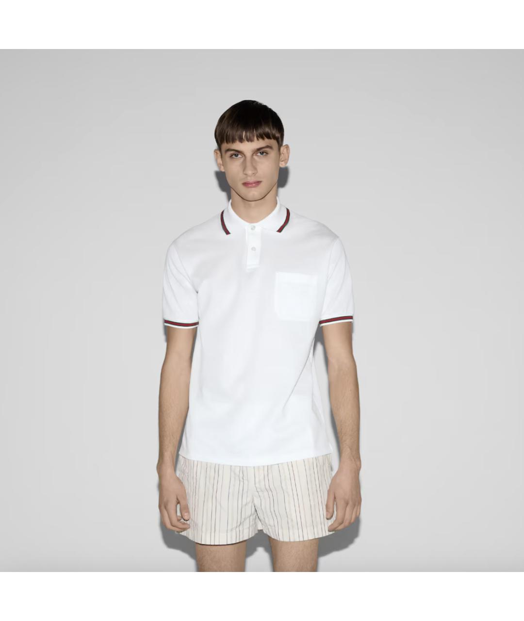 GUCCI Белое хлопко-эластановое поло с коротким рукавом, фото 3