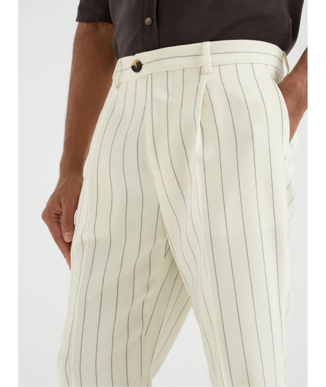 BRUNELLO CUCINELLI Белые шерстяные повседневные брюки, фото 4