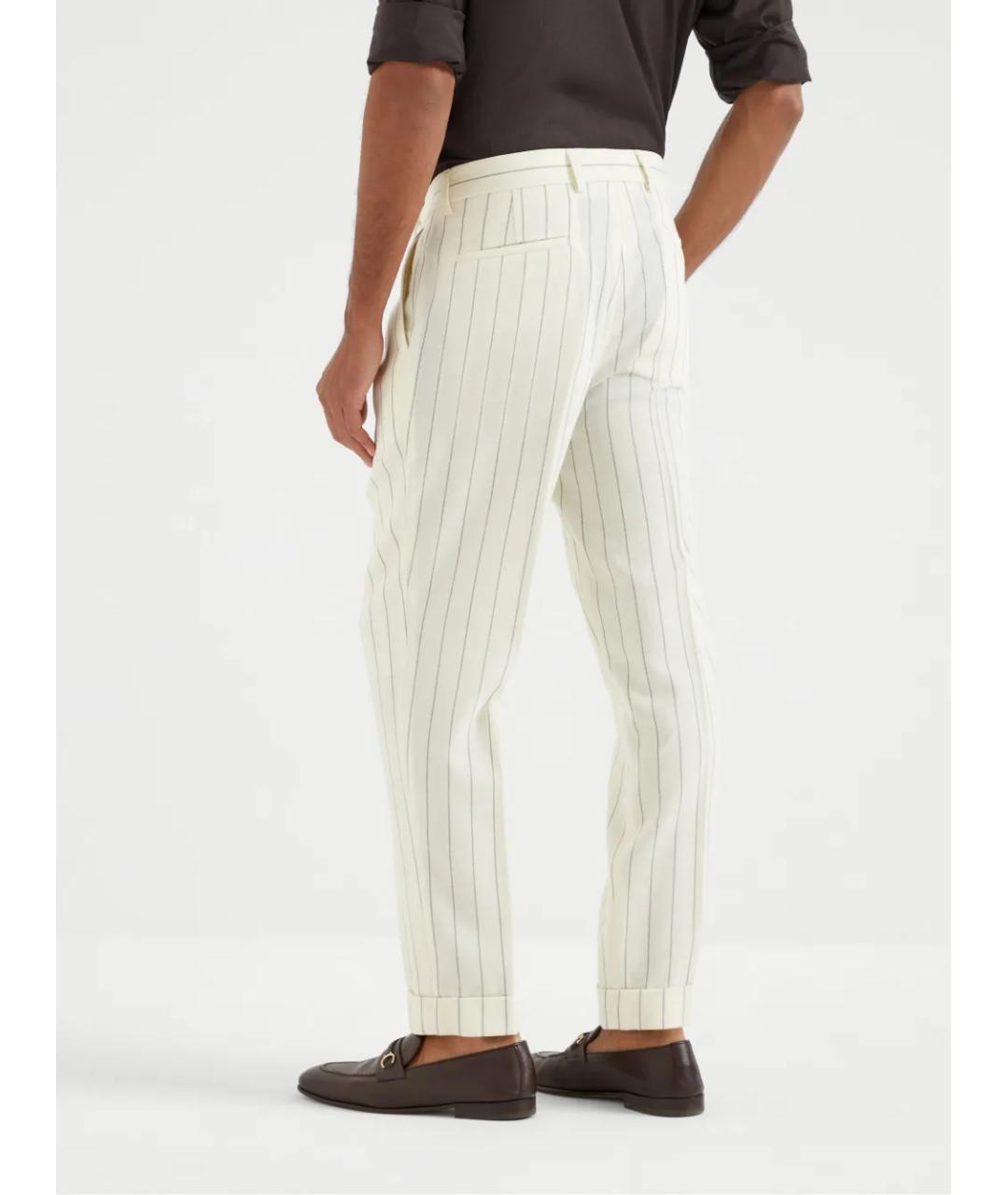 BRUNELLO CUCINELLI Белые шерстяные повседневные брюки, фото 3