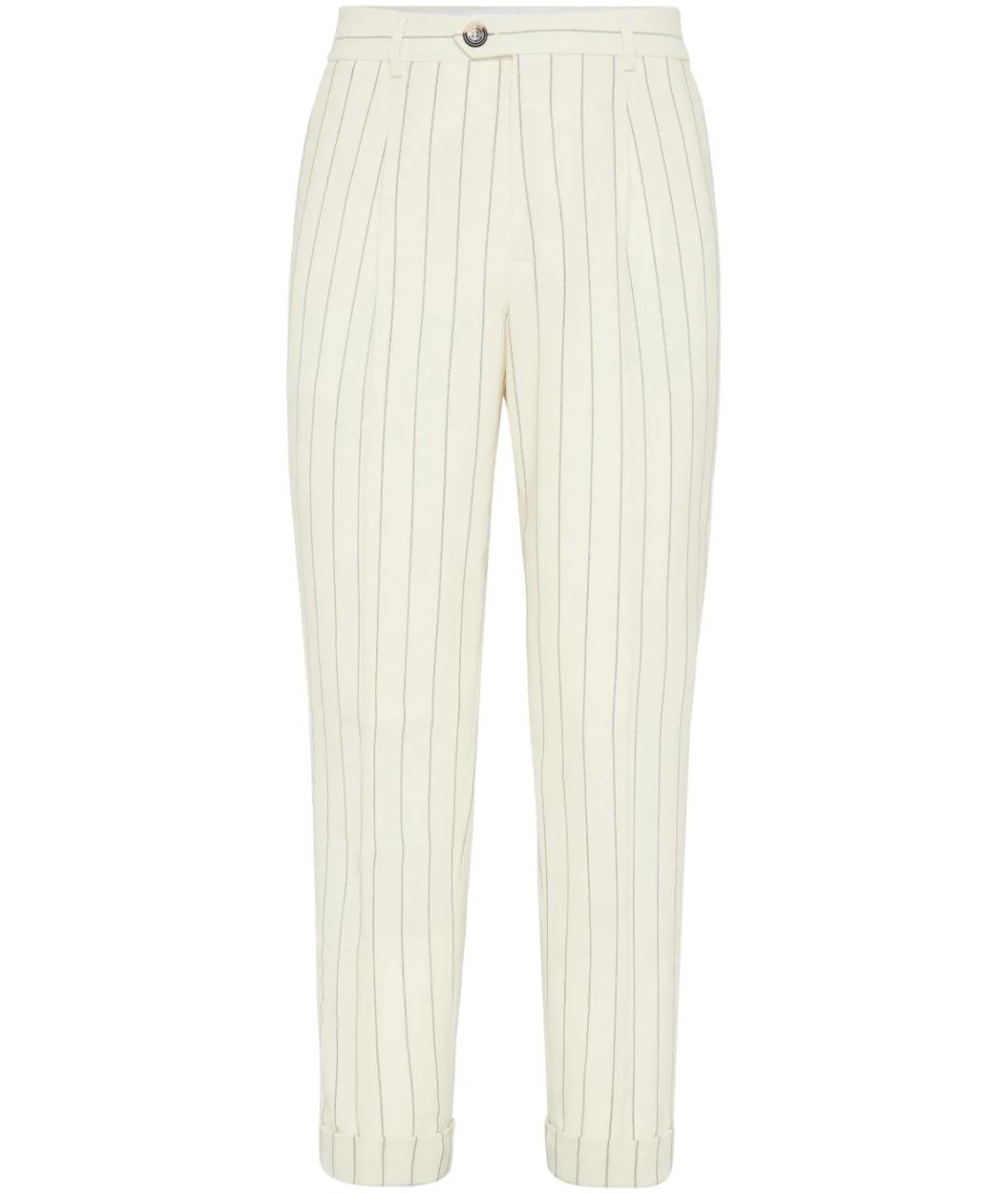 BRUNELLO CUCINELLI Белые шерстяные повседневные брюки, фото 1