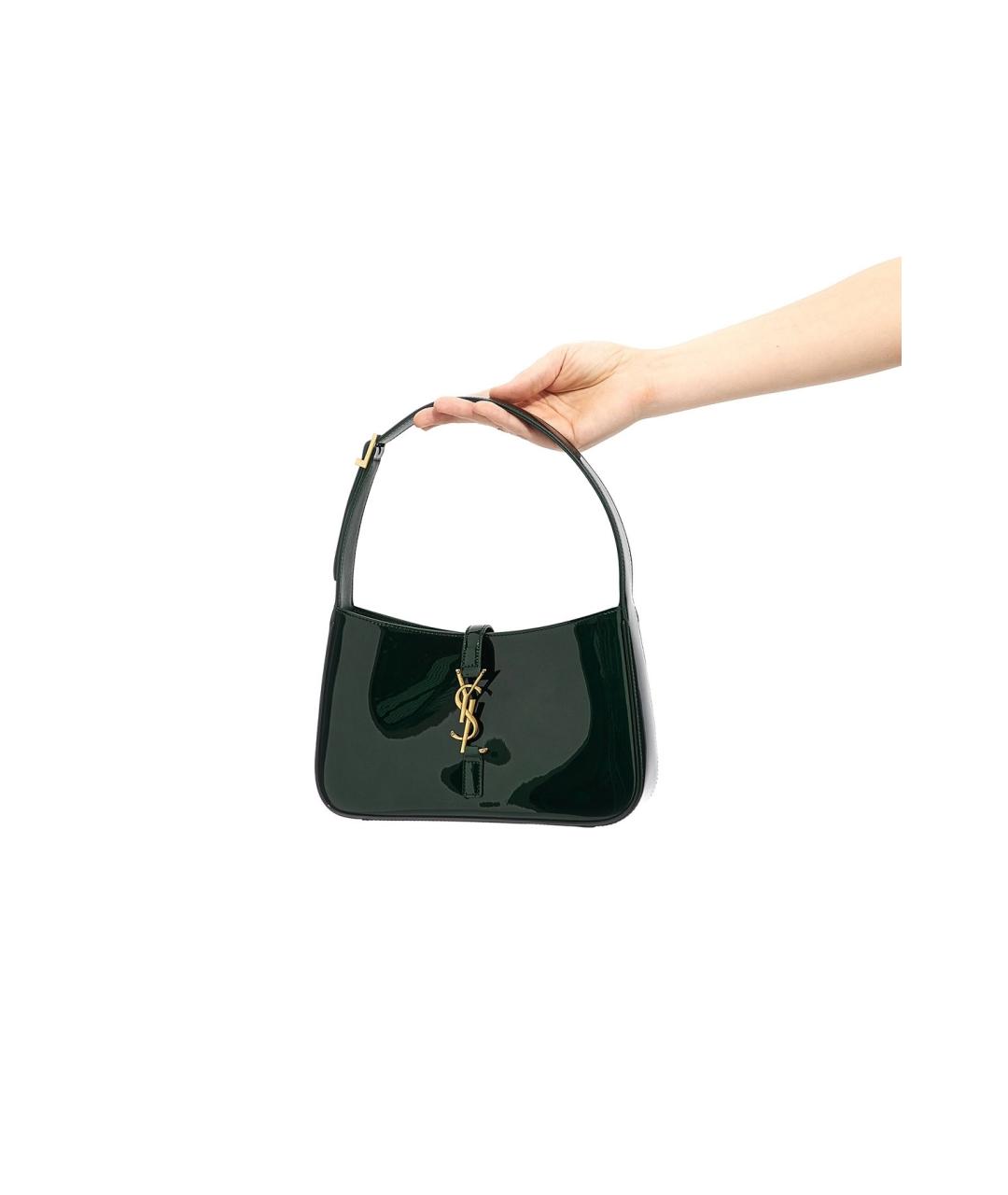 SAINT LAURENT Зеленая сумка через плечо из лакированной кожи, фото 2