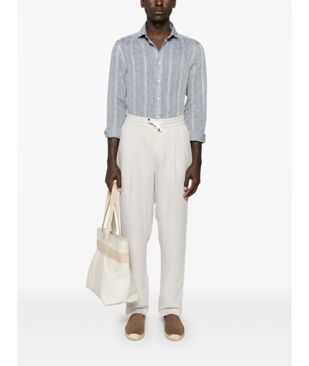 BRUNELLO CUCINELLI Бежевые льняные повседневные брюки, фото 3