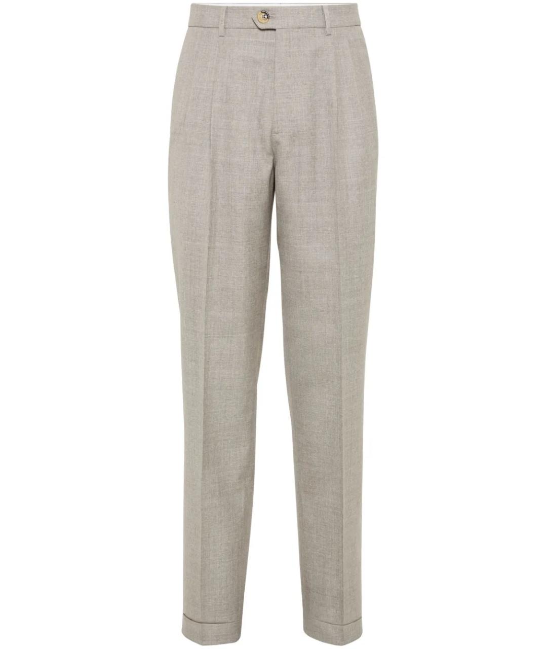 BRUNELLO CUCINELLI Бежевые шерстяные повседневные брюки, фото 1