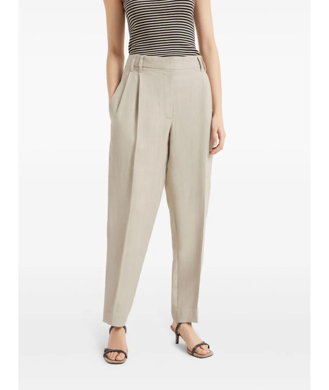 BRUNELLO CUCINELLI Бежевые вискозные прямые брюки, фото 3