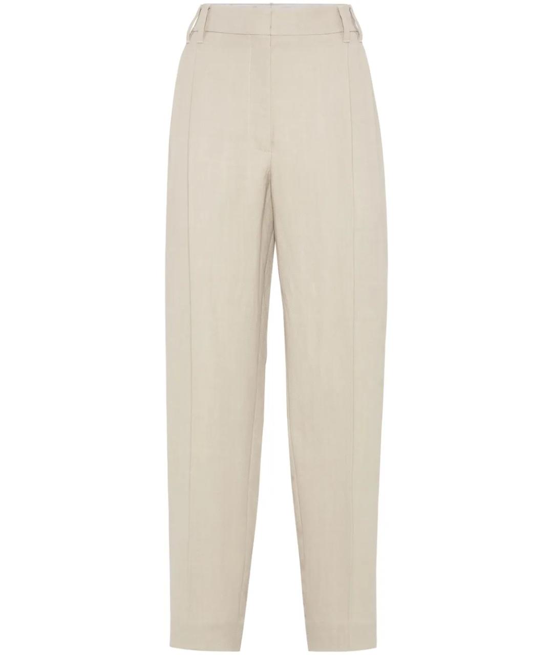 BRUNELLO CUCINELLI Бежевые вискозные прямые брюки, фото 1