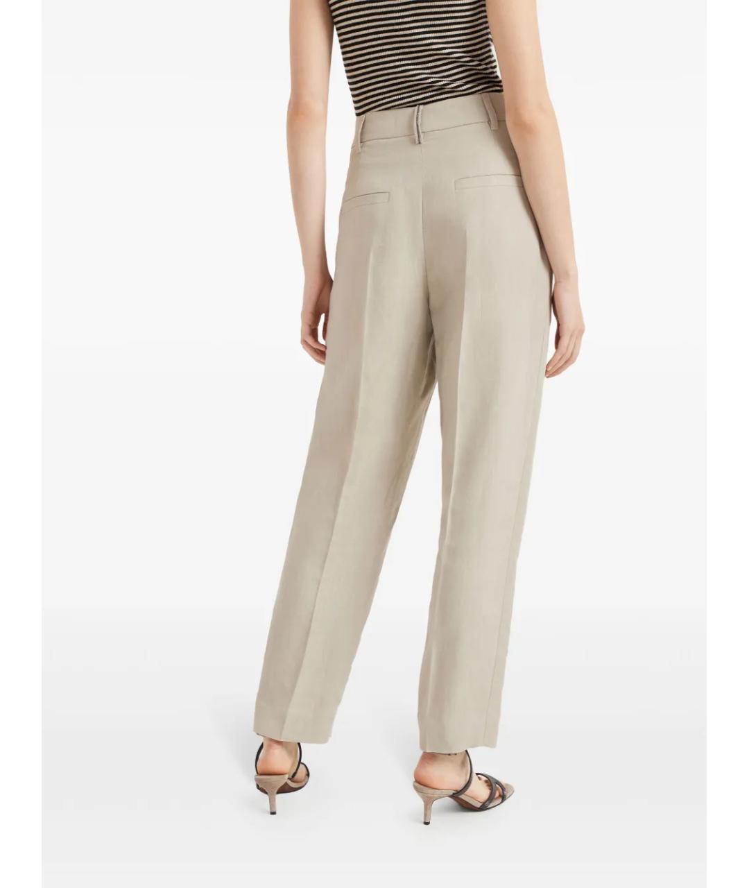 BRUNELLO CUCINELLI Бежевые вискозные прямые брюки, фото 2