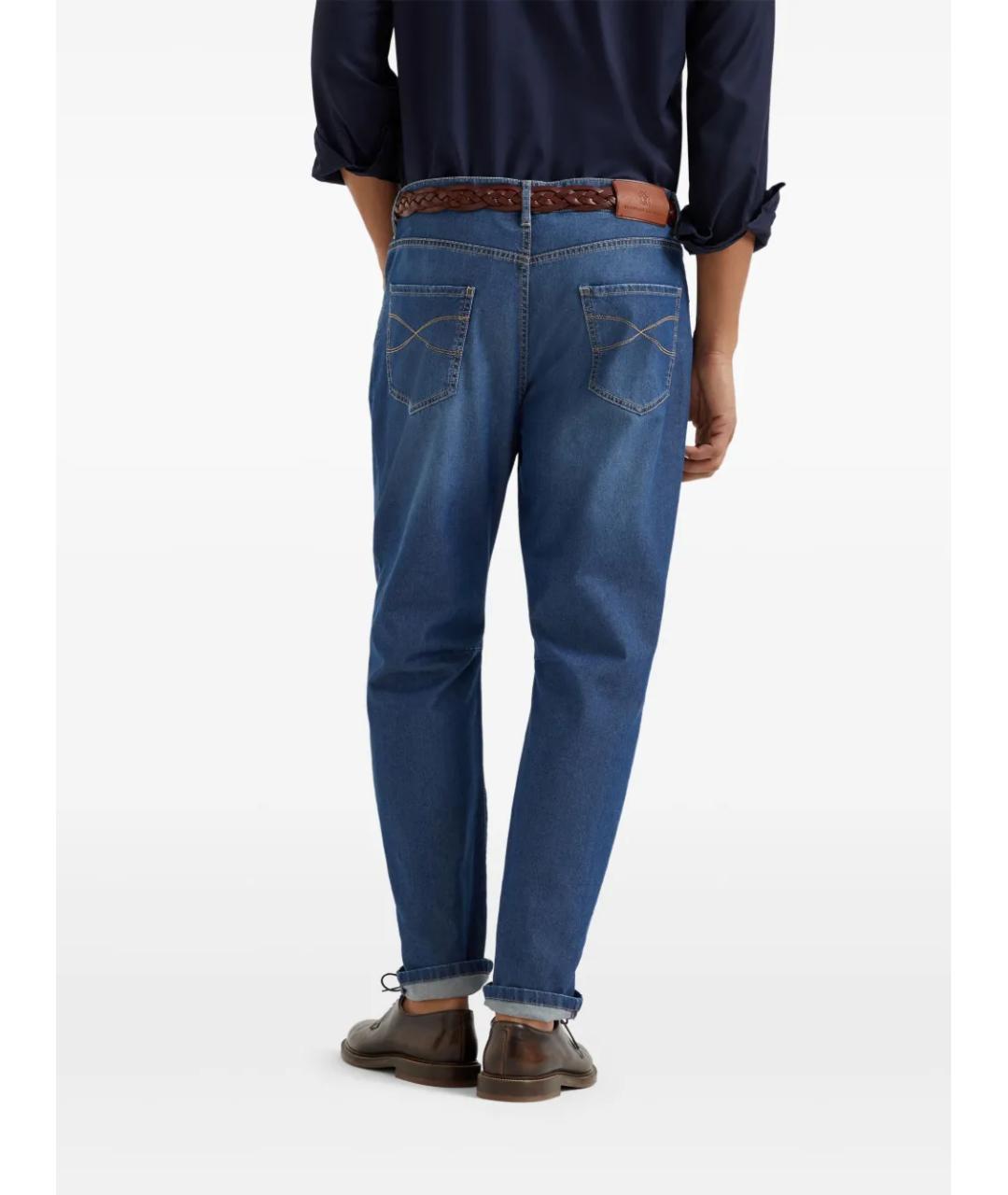 BRUNELLO CUCINELLI Синие хлопко-эластановые прямые джинсы, фото 4