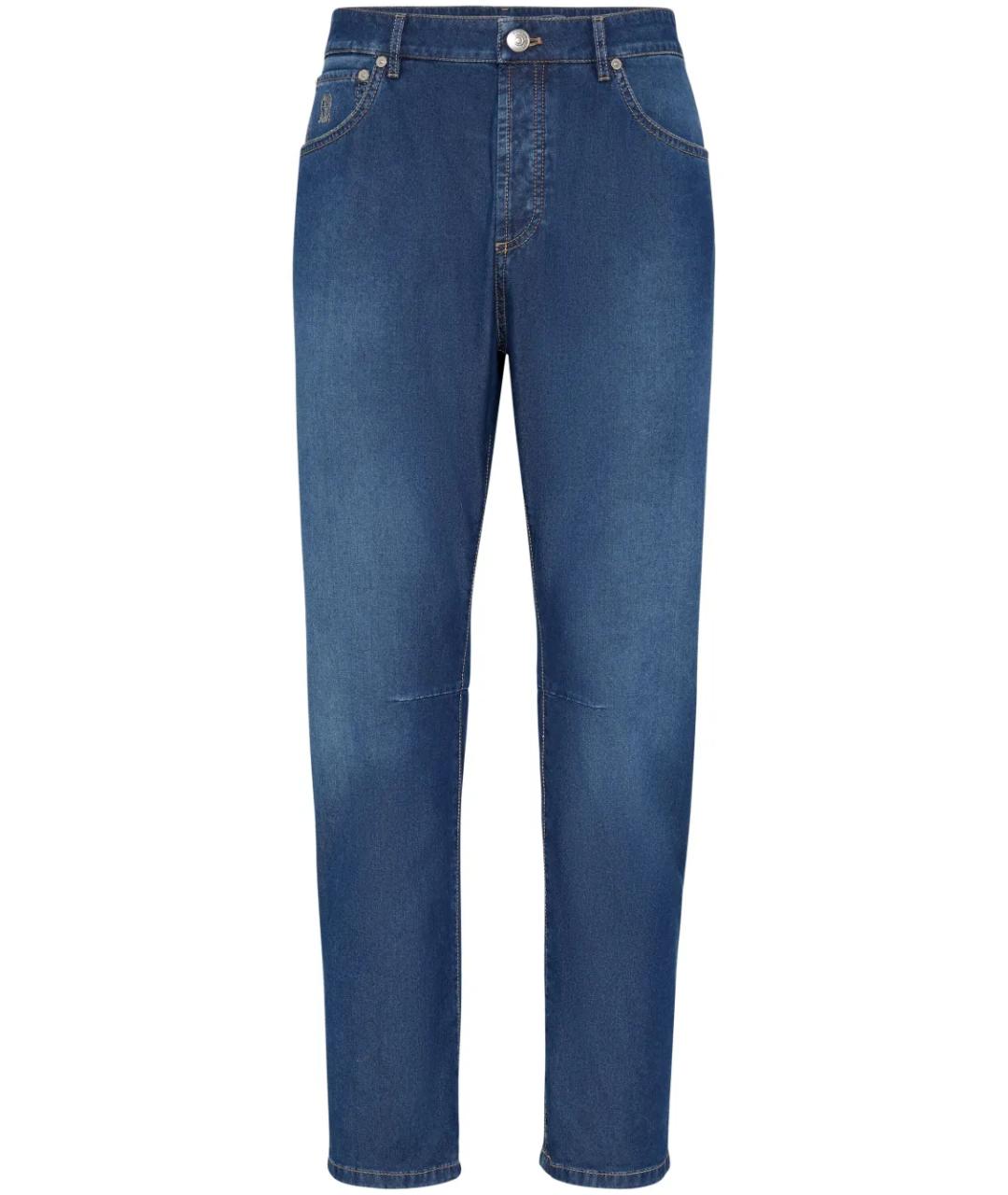 BRUNELLO CUCINELLI Синие хлопко-эластановые прямые джинсы, фото 1