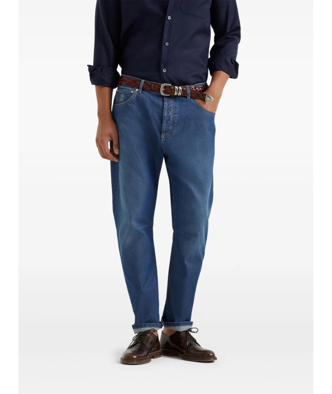 BRUNELLO CUCINELLI Синие хлопко-эластановые прямые джинсы, фото 2