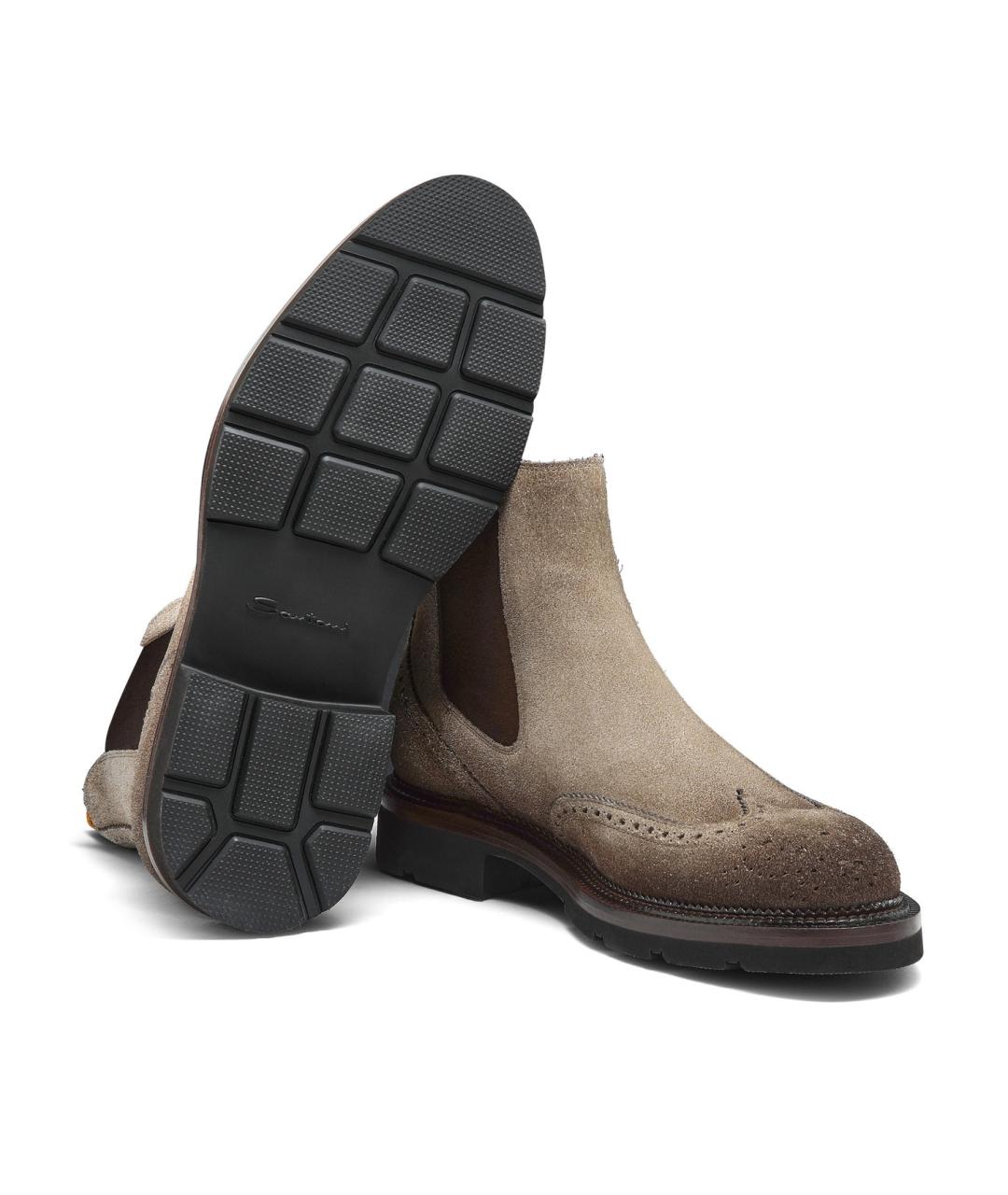 SANTONI Бежевые замшевые высокие ботинки, фото 5