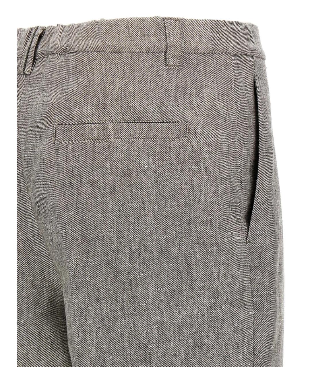 BRUNELLO CUCINELLI Серые льняные прямые брюки, фото 2