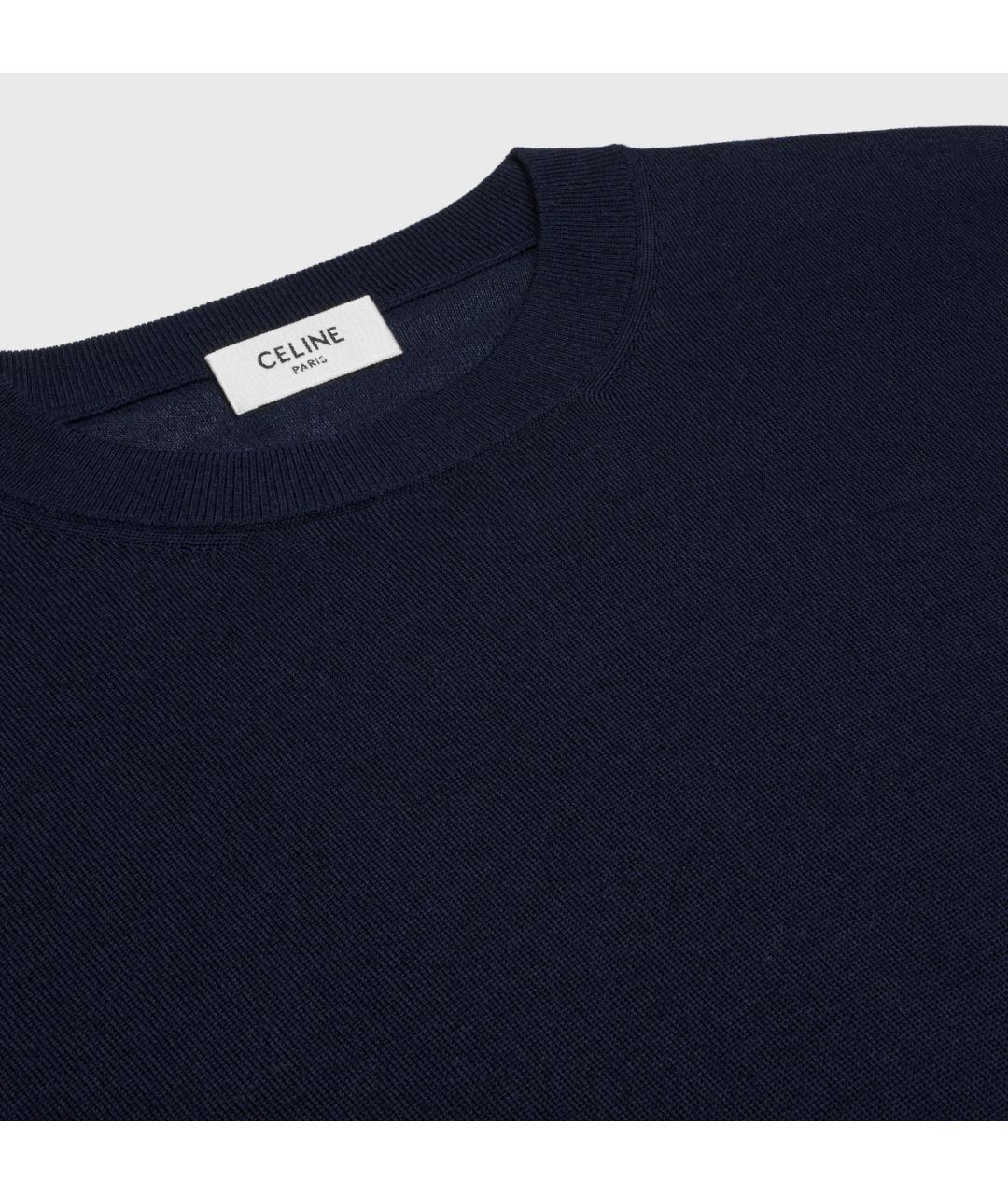 CELINE Темно-синий шерстяной джемпер / свитер, фото 3