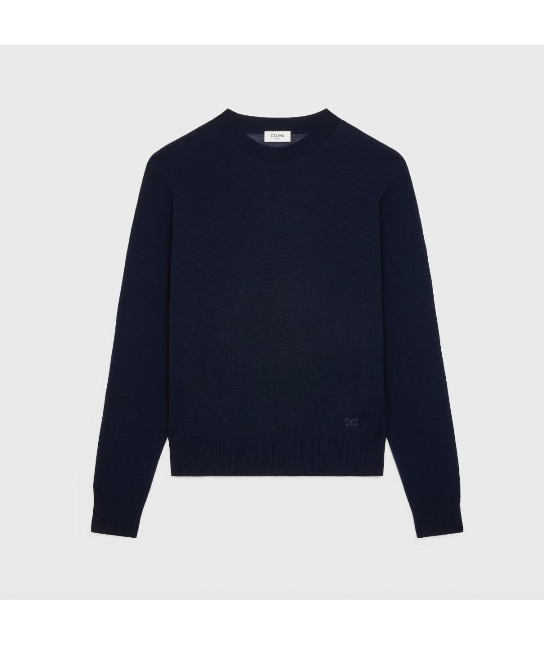 CELINE Темно-синий шерстяной джемпер / свитер, фото 5
