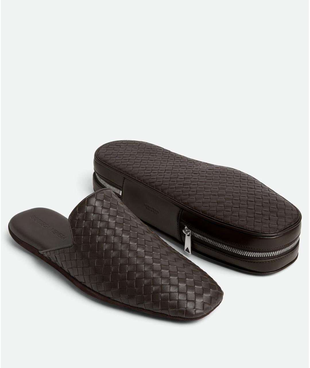 BOTTEGA VENETA Коричневые кожаные шлепанцы, фото 3