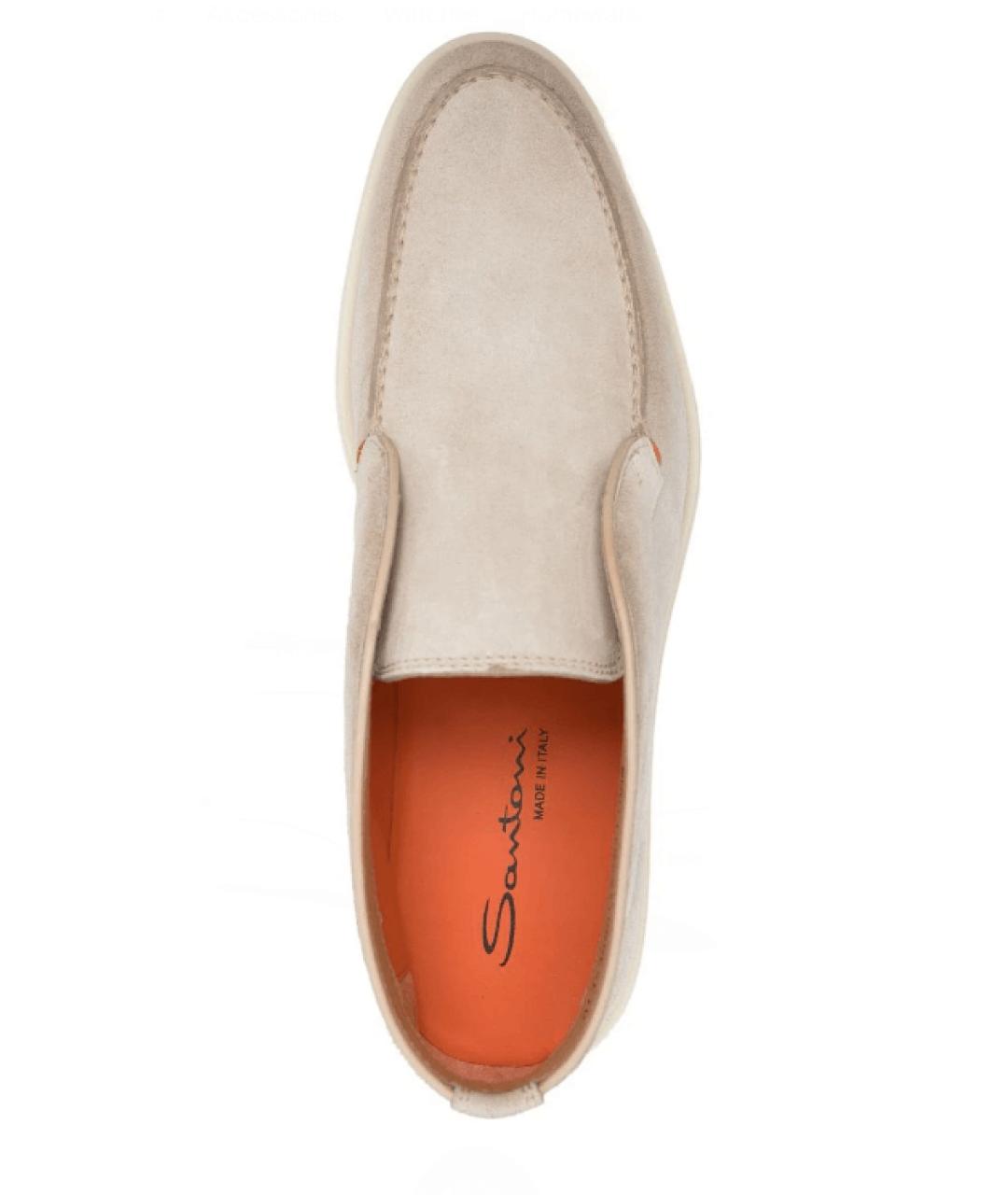 SANTONI Бежевые замшевые низкие ботинки, фото 4