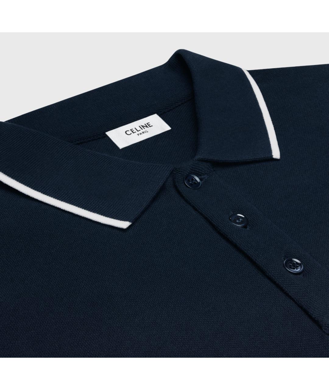 CELINE Темно-синее хлопковое поло с коротким рукавом, фото 3