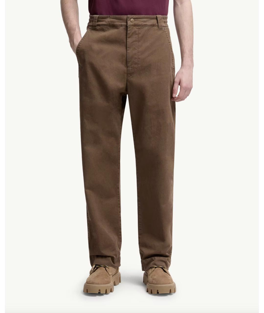 MONCLER Коричневые хлопковые повседневные брюки, фото 3