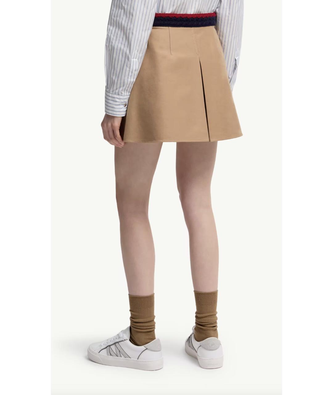 MONCLER Бежевая хлопко-эластановая юбка мини, фото 4