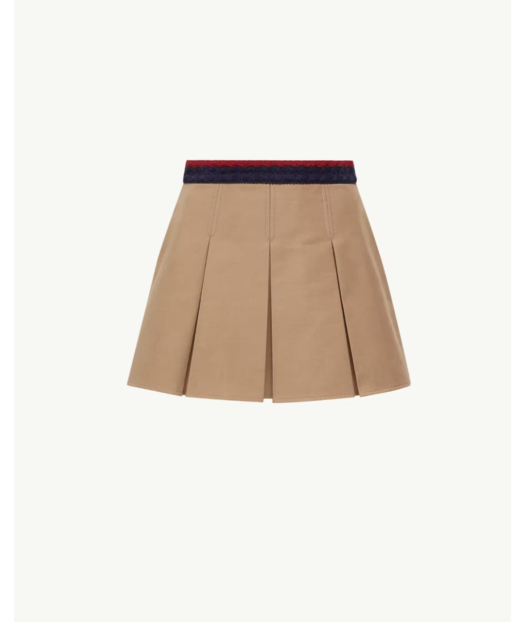 MONCLER Бежевая хлопко-эластановая юбка мини, фото 5