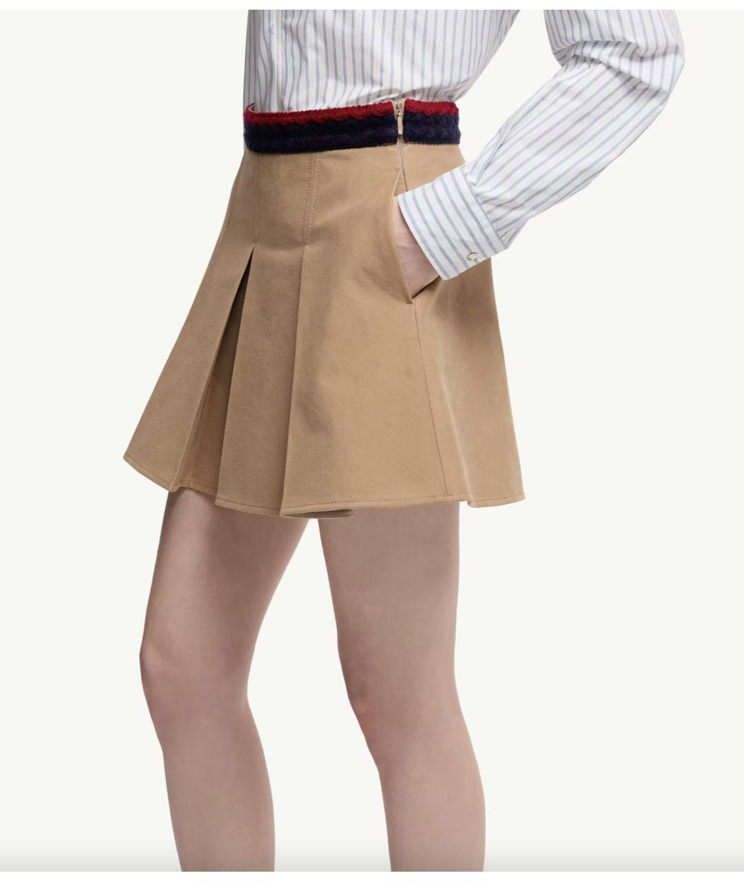 MONCLER Бежевая хлопко-эластановая юбка мини, фото 2