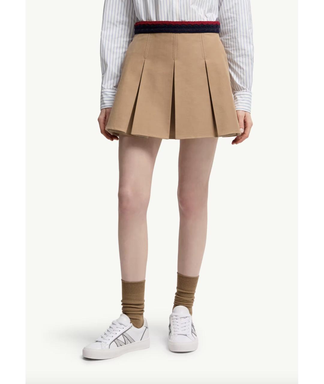 MONCLER Бежевая хлопко-эластановая юбка мини, фото 3