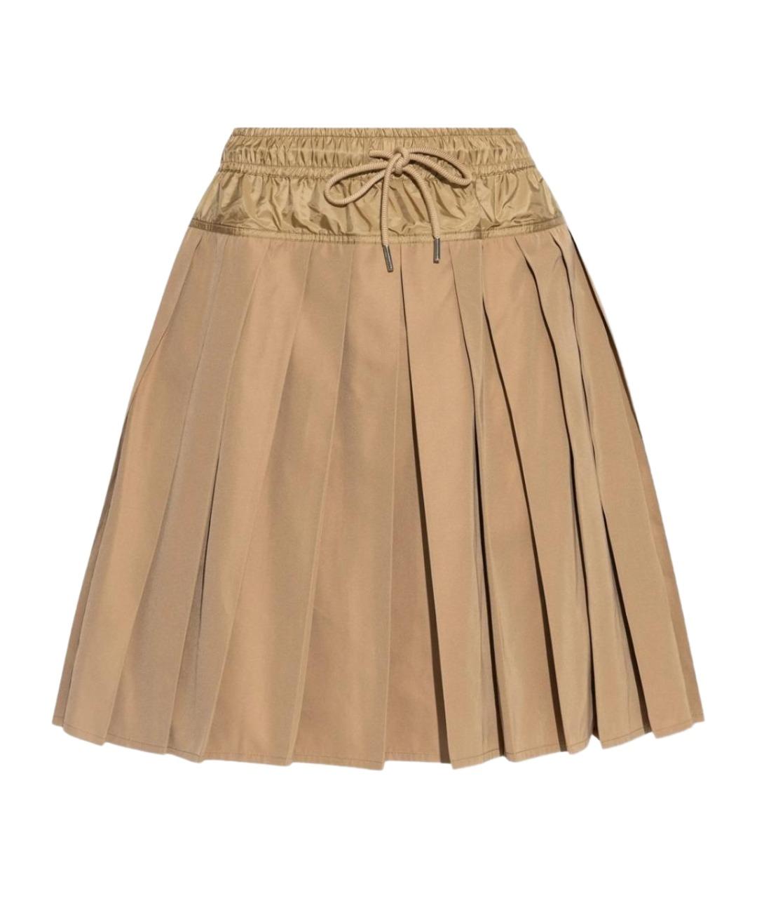MONCLER Бежевая полиэстеровая юбка мини, фото 1