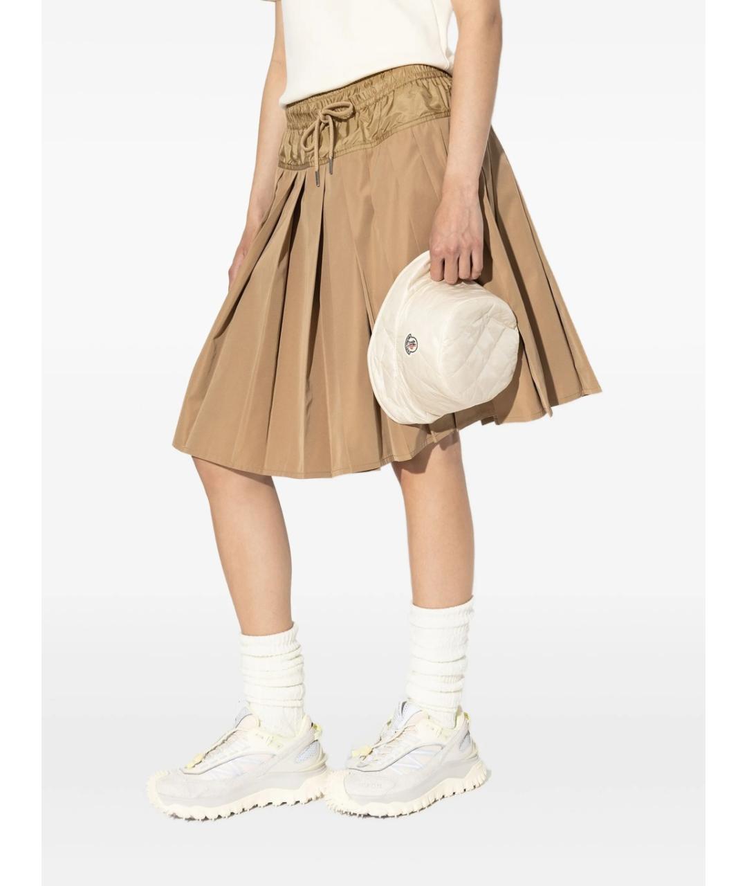 MONCLER Бежевая полиэстеровая юбка мини, фото 2