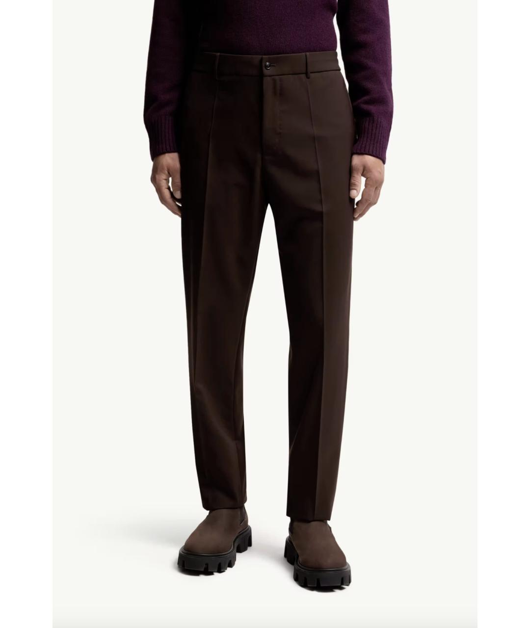 MONCLER Коричневые шерстяные повседневные брюки, фото 3