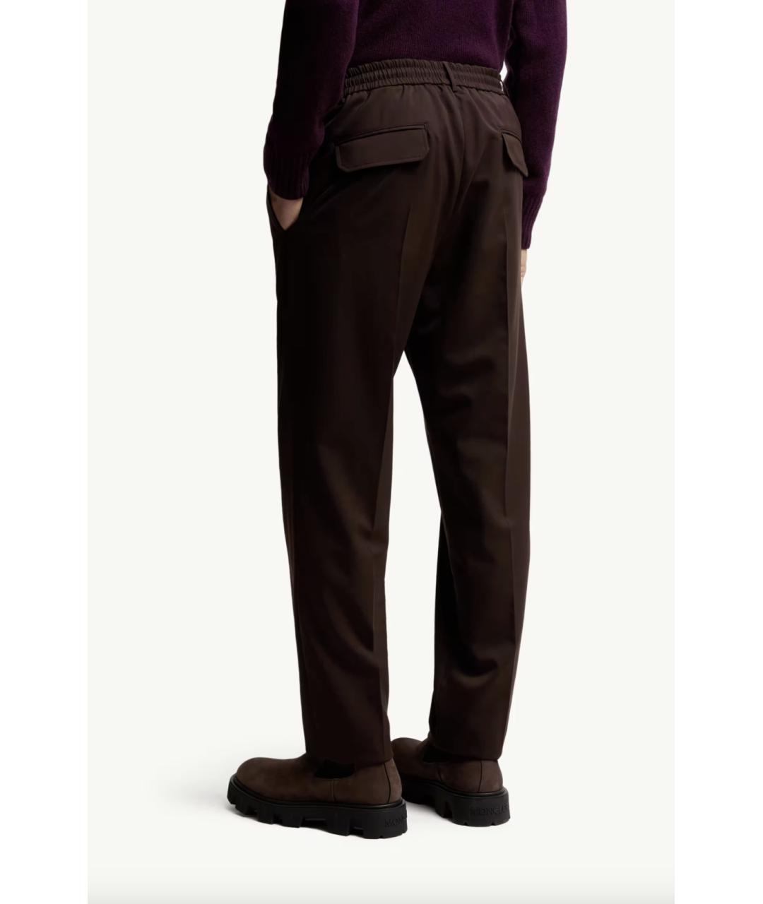MONCLER Коричневые шерстяные повседневные брюки, фото 4