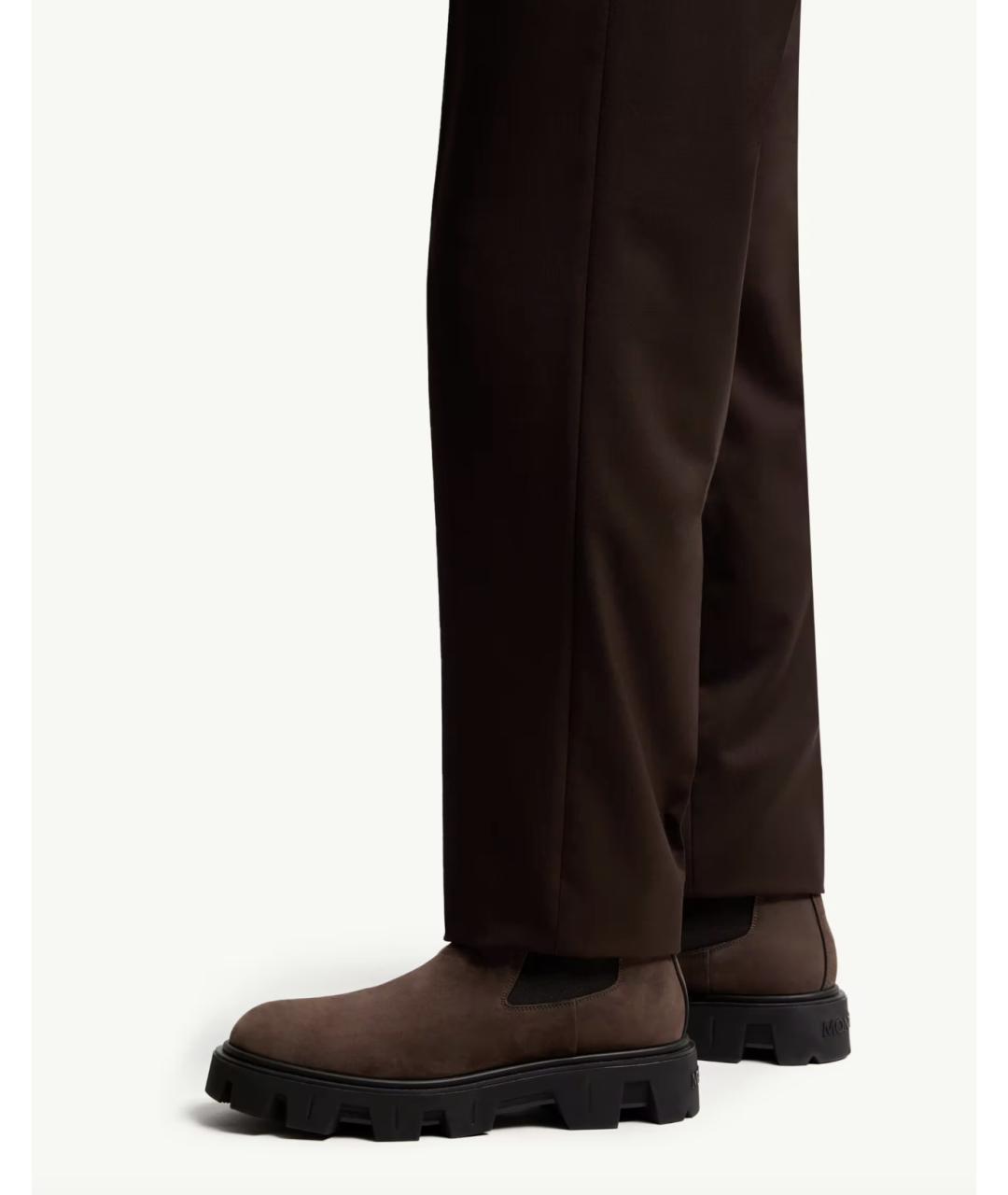 MONCLER Коричневые шерстяные повседневные брюки, фото 2