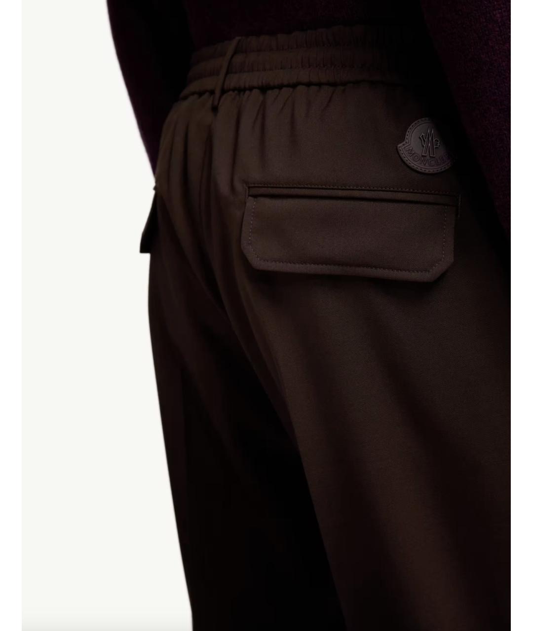 MONCLER Коричневые шерстяные повседневные брюки, фото 5