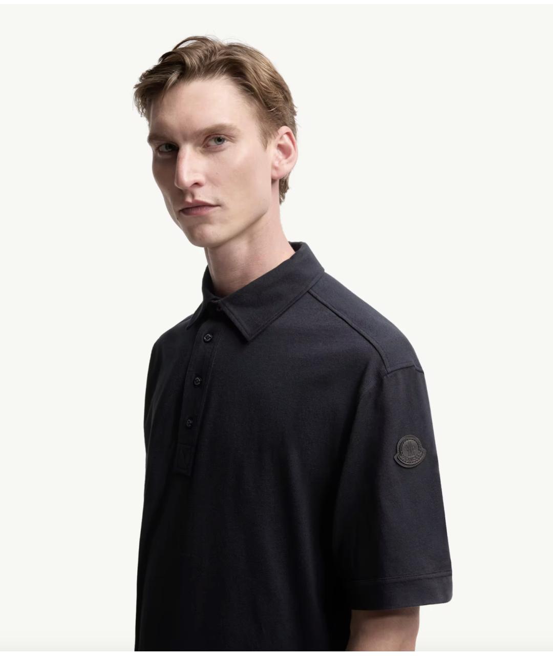 MONCLER Темно-синее хлопковое поло с коротким рукавом, фото 3