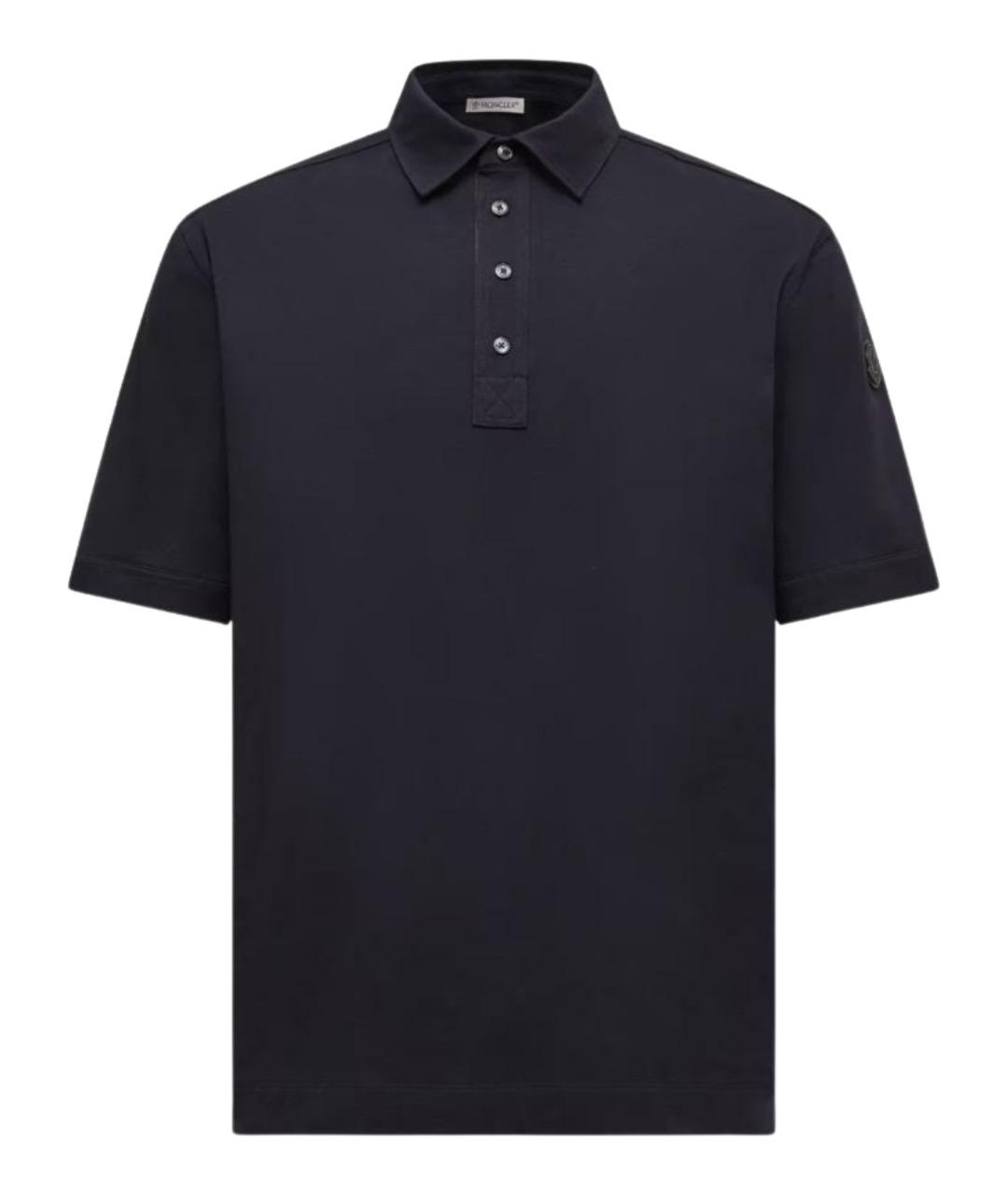 MONCLER Темно-синее хлопковое поло с коротким рукавом, фото 1