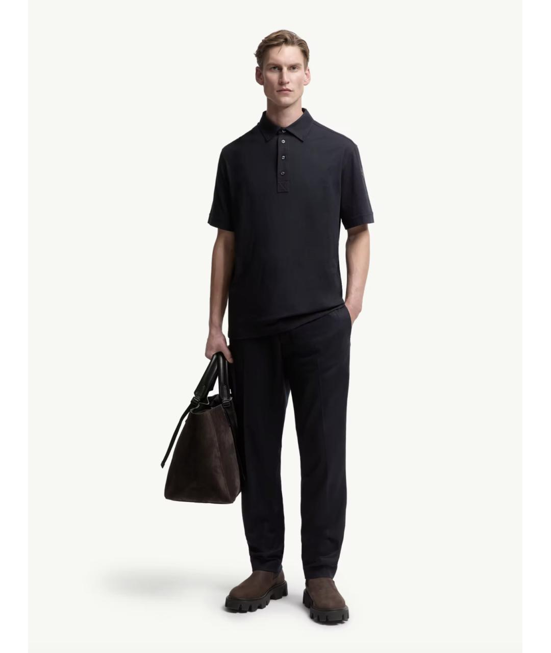 MONCLER Темно-синее хлопковое поло с коротким рукавом, фото 2