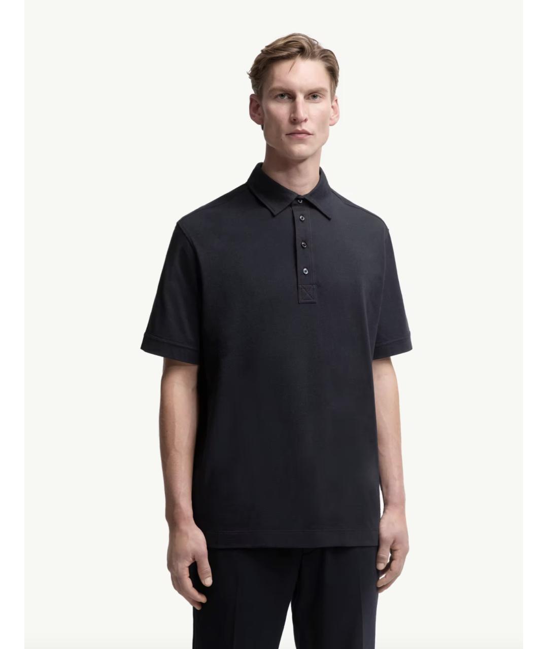 MONCLER Темно-синее хлопковое поло с коротким рукавом, фото 4
