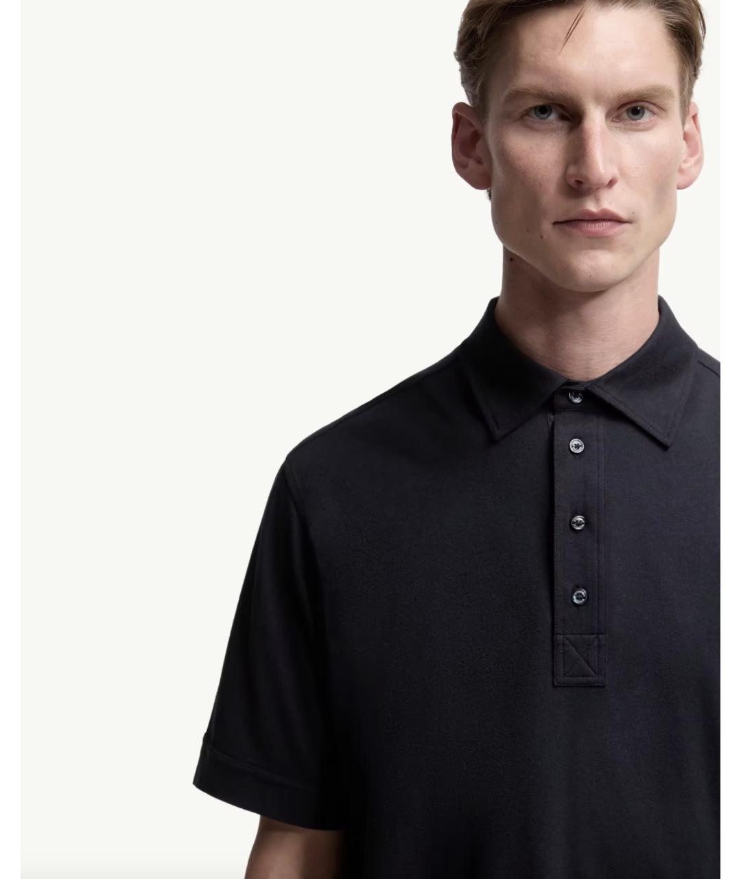 MONCLER Темно-синее хлопковое поло с коротким рукавом, фото 6