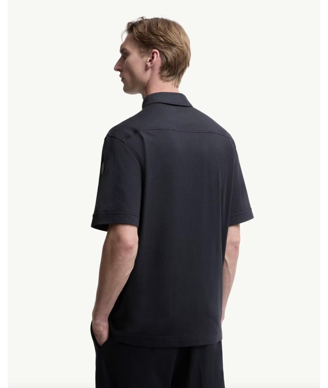 MONCLER Темно-синее хлопковое поло с коротким рукавом, фото 5