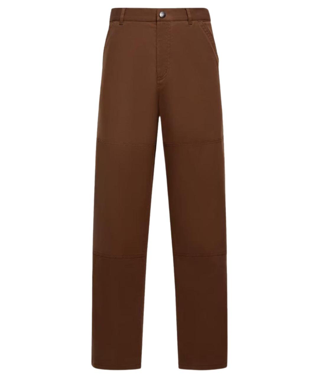 MONCLER Коричневые хлопко-эластановые повседневные брюки, фото 1