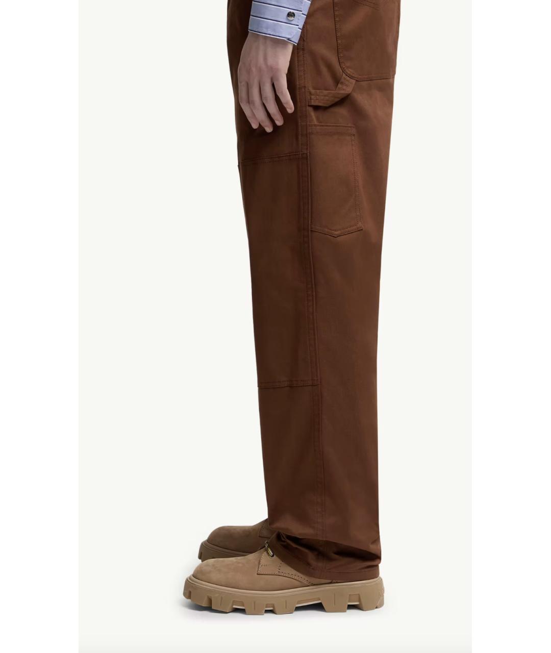 MONCLER Коричневые хлопко-эластановые повседневные брюки, фото 2