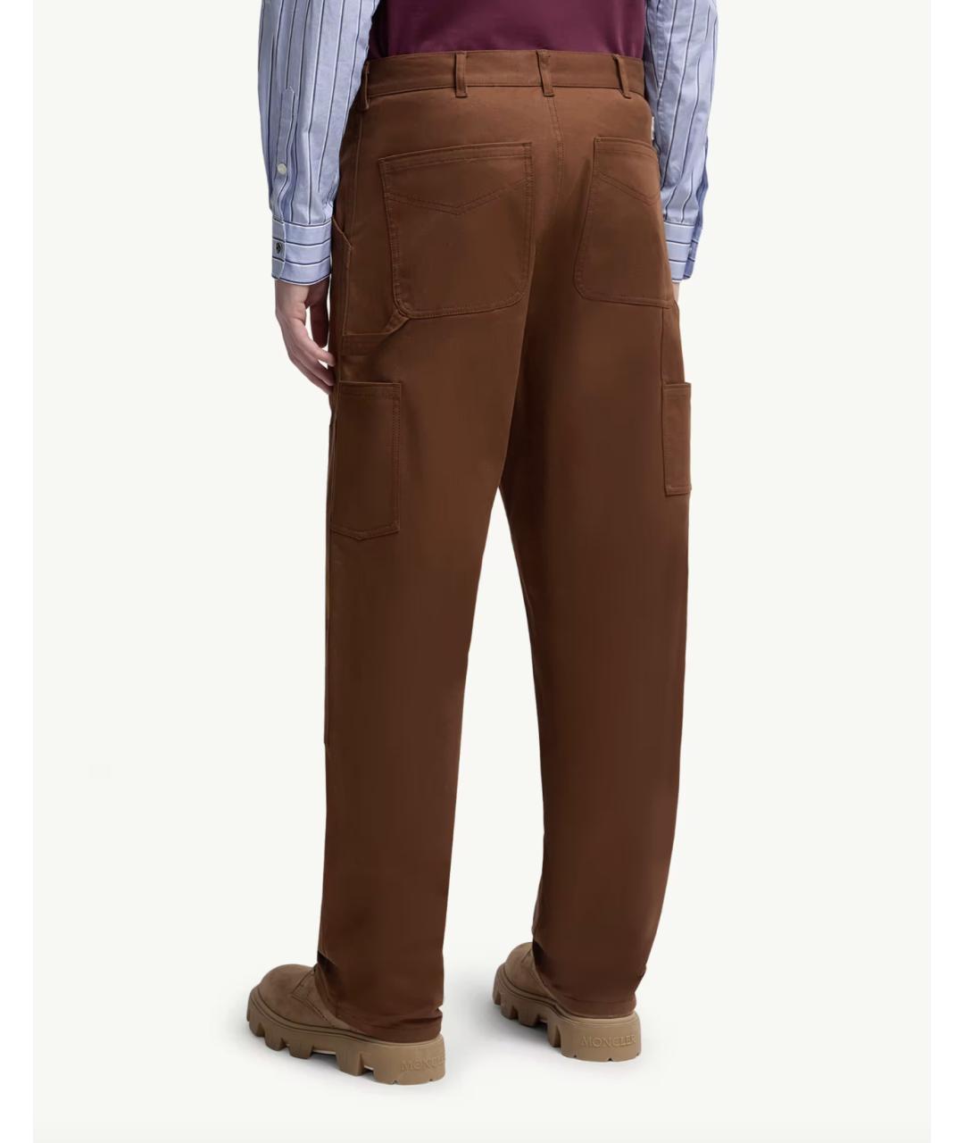 MONCLER Коричневые хлопко-эластановые повседневные брюки, фото 4