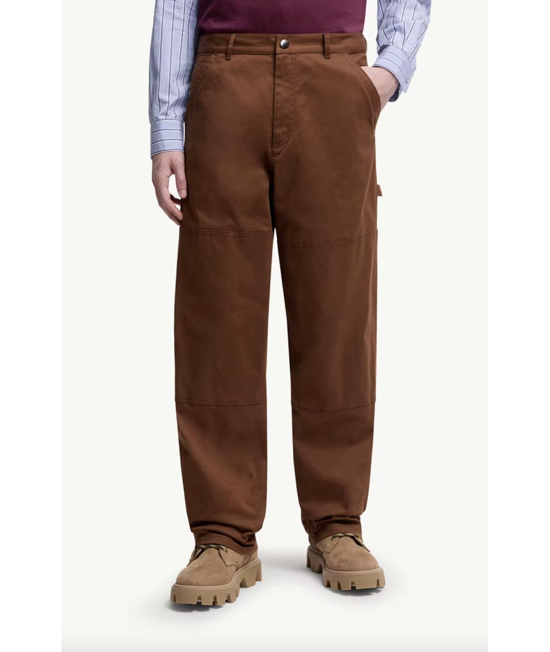 MONCLER Коричневые хлопко-эластановые повседневные брюки, фото 3