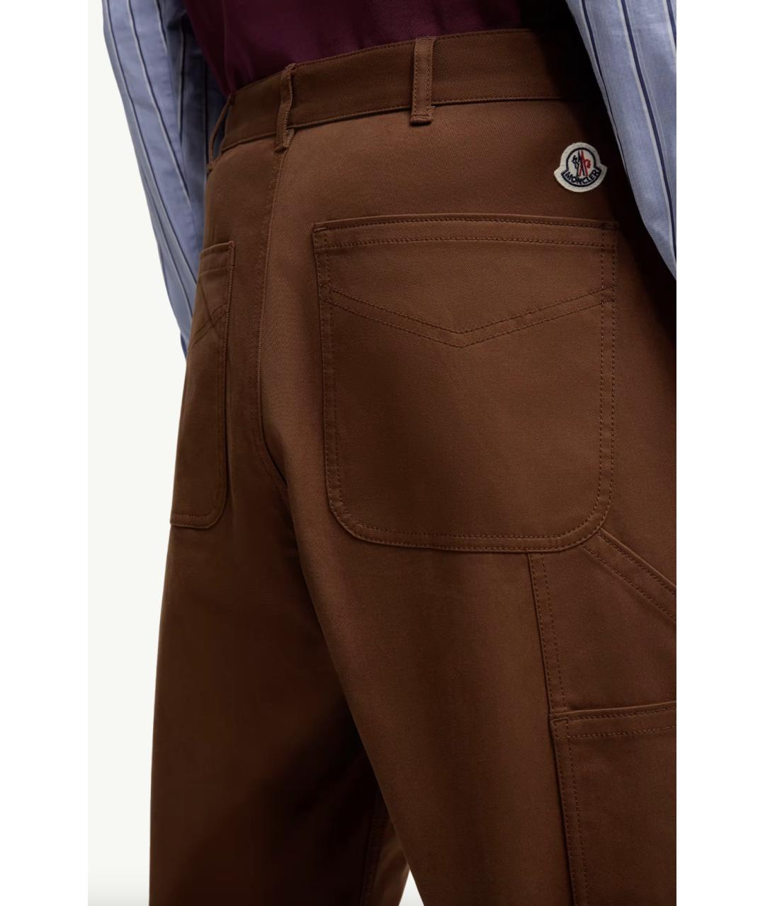 MONCLER Коричневые хлопко-эластановые повседневные брюки, фото 5