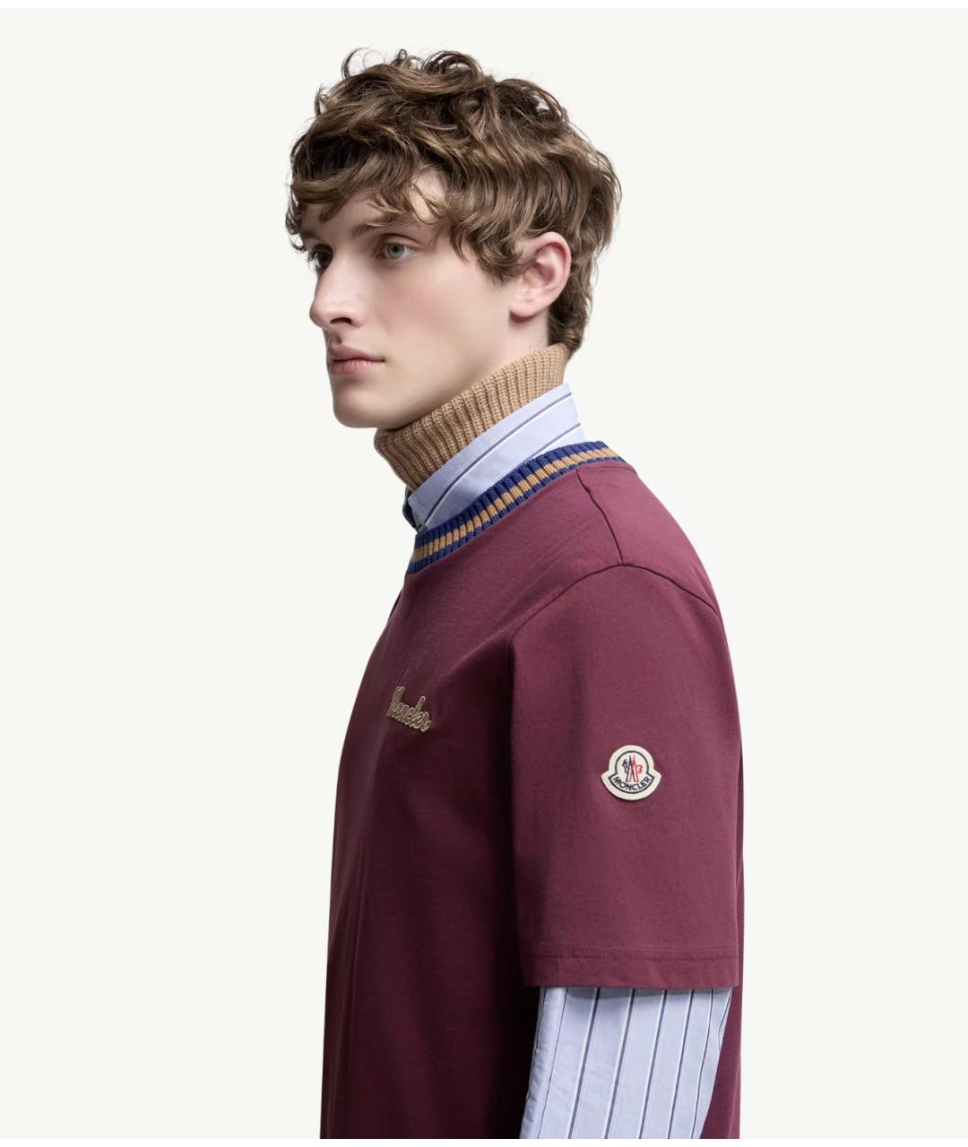 MONCLER Бордовая хлопковая футболка, фото 3