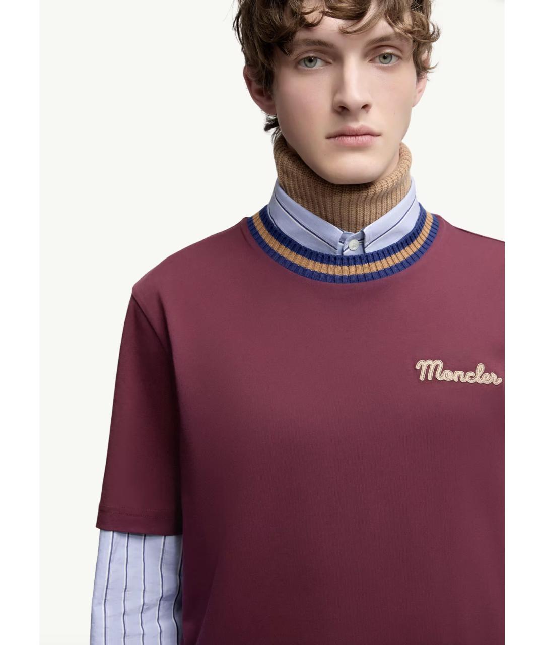 MONCLER Бордовая хлопковая футболка, фото 5