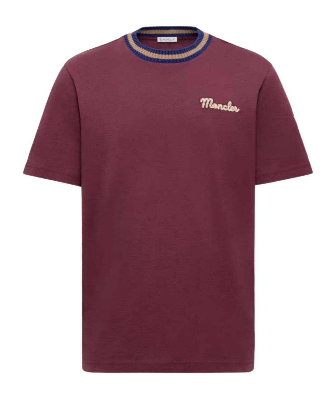 MONCLER Бордовая хлопковая футболка, фото 1
